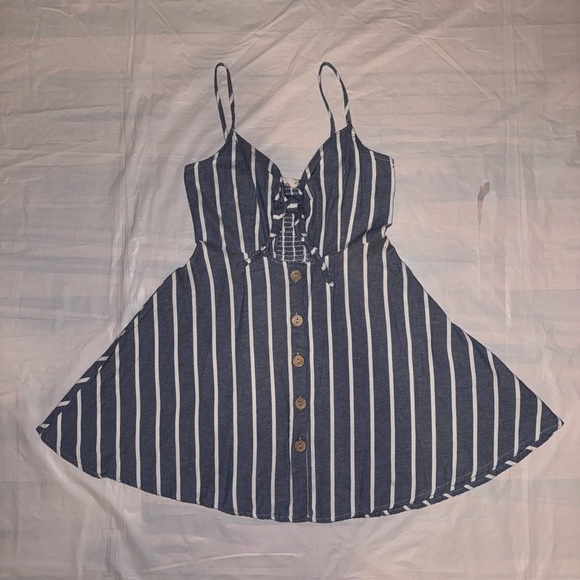 Striped Blue and White Button-Down Dress - Picture 1 of 8